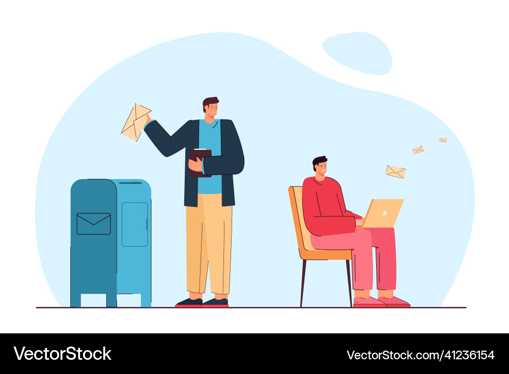 One man sending letter in envelope another using Vector Image