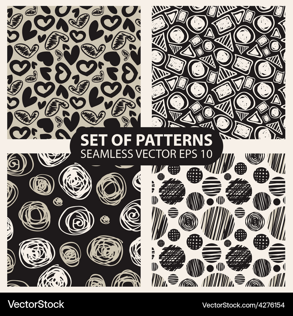 Set of abstract graphic patterns circles and heart Vector Image