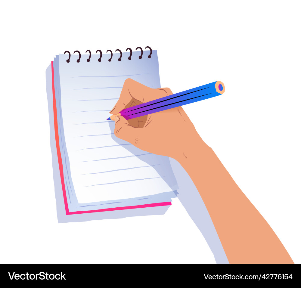Top view of hand writing in notebook Top view of hand writing in notebook vector image