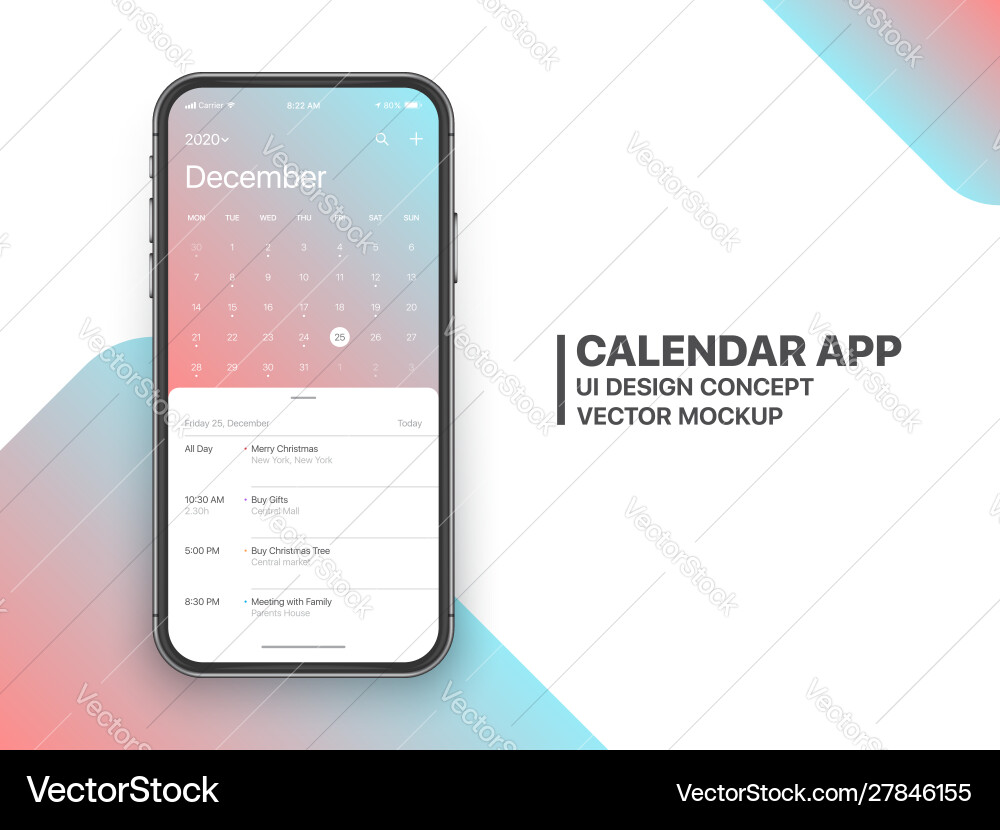 Design template calendar 2020 app ui ux concept Design template calendar 2020 app ui ux concept vector image