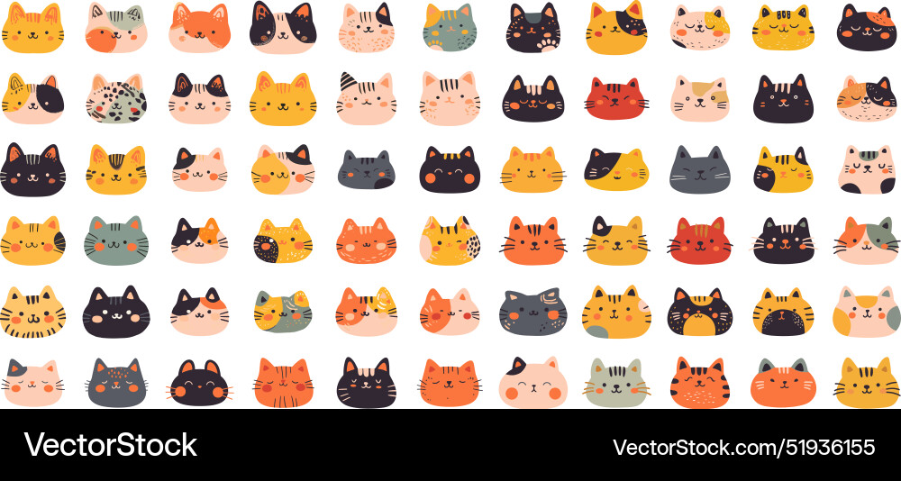 Flache Katze Gesichts-Symbol Set niedlich kawaii anders Flache Katze Gesichts-Symbol Set niedlich kawaii anders vektorbild