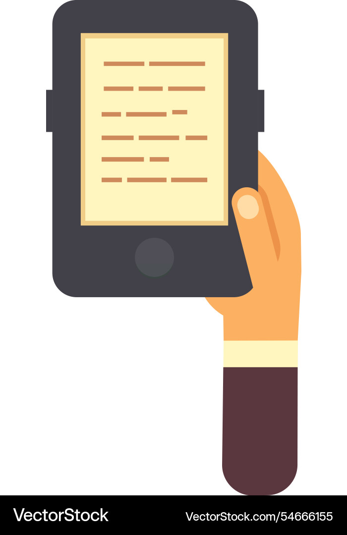 Hand holding an e reader with lines of text Hand holding an e reader with lines of text vector image