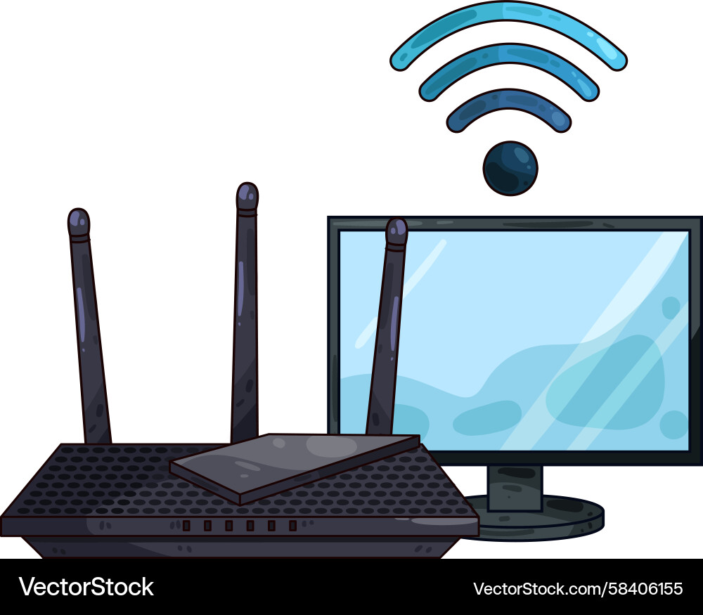 WiFi Router and Computer Setup Vector Image