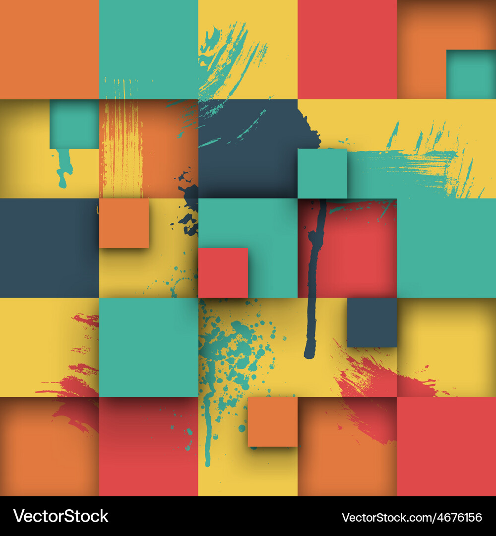 Abstract texture with squares and paint splashes Vector Image