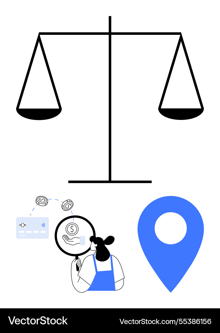 Balance scale above analyst reviewing financial Balance scale above analyst reviewing financial vector image