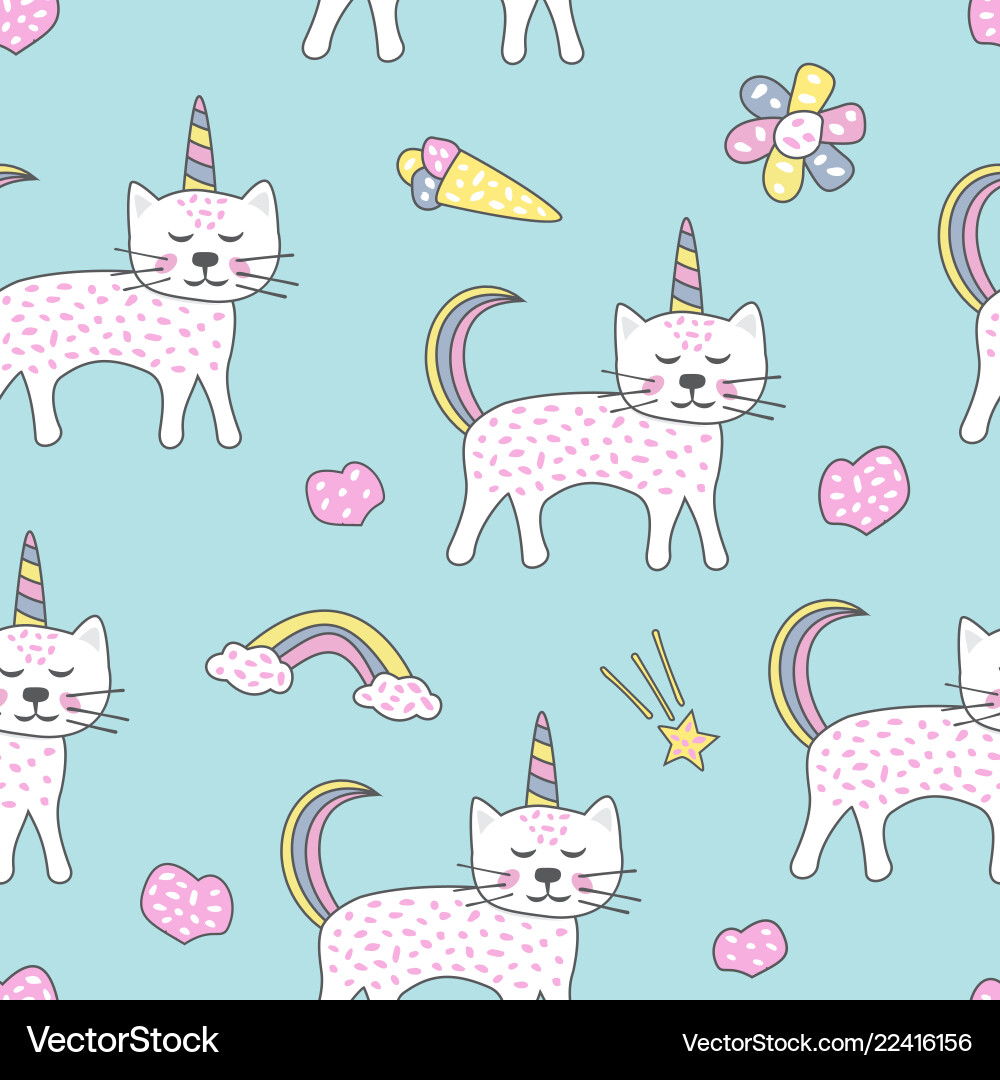Childish nahtlose Muster mit niedlichen Katzen Einhorn Childish nahtlose Muster mit niedlichen Katzen Einhorn vektorbild