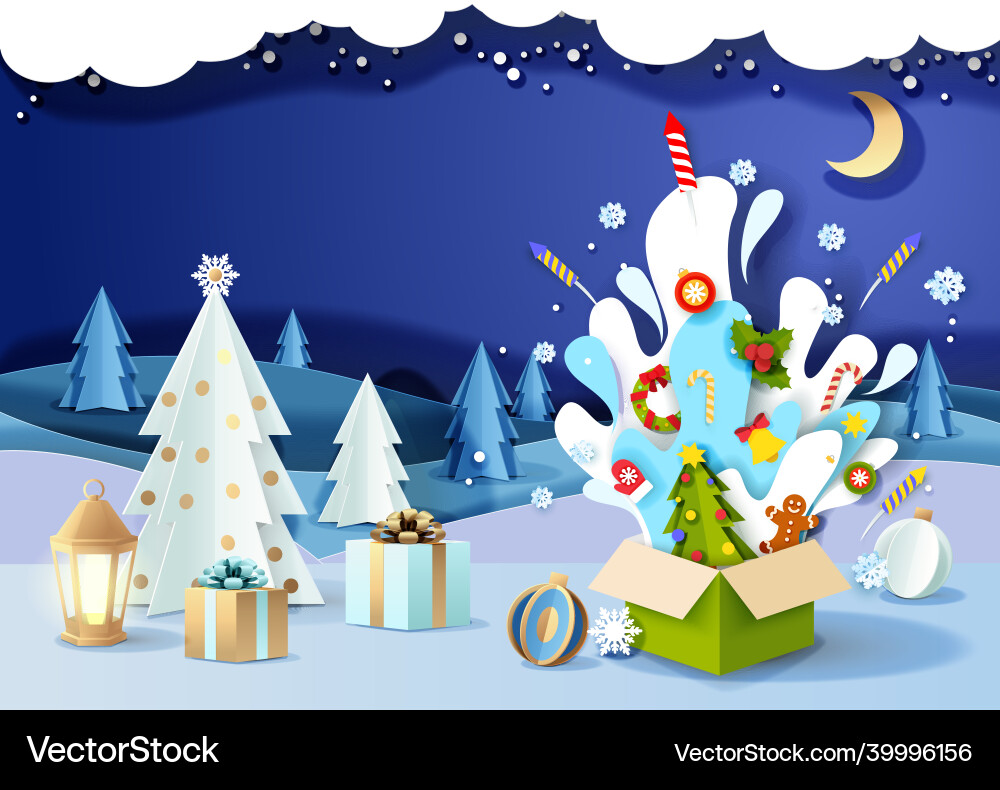 Christmas gifts paper cut vector image