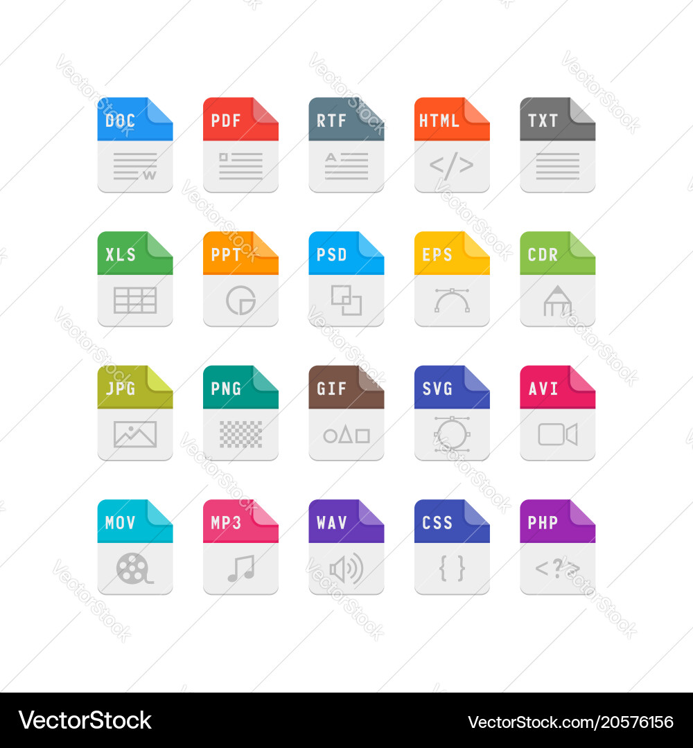 File Format Icons - Flat Set Vector Image