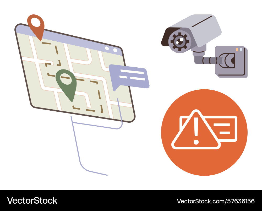 Gps navigation map with surveillance camera vector image