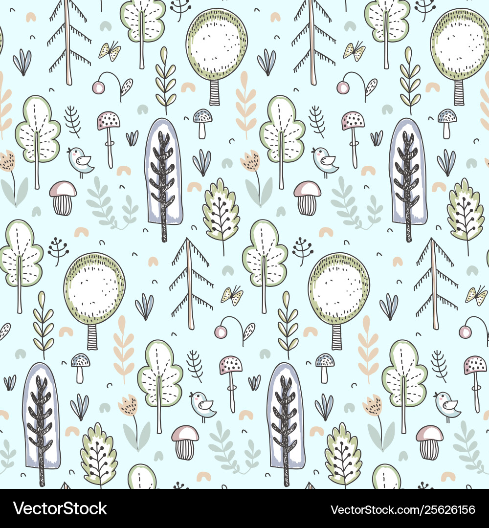 Seamless pattern with hand drawn forest Seamless pattern with hand drawn forest vector image