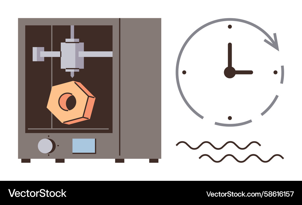 3d printer creating object with clock symbolizing Vector Image