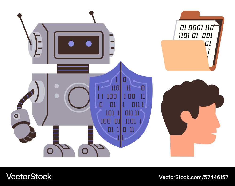 Artificial intelligence robot protecting data vector image