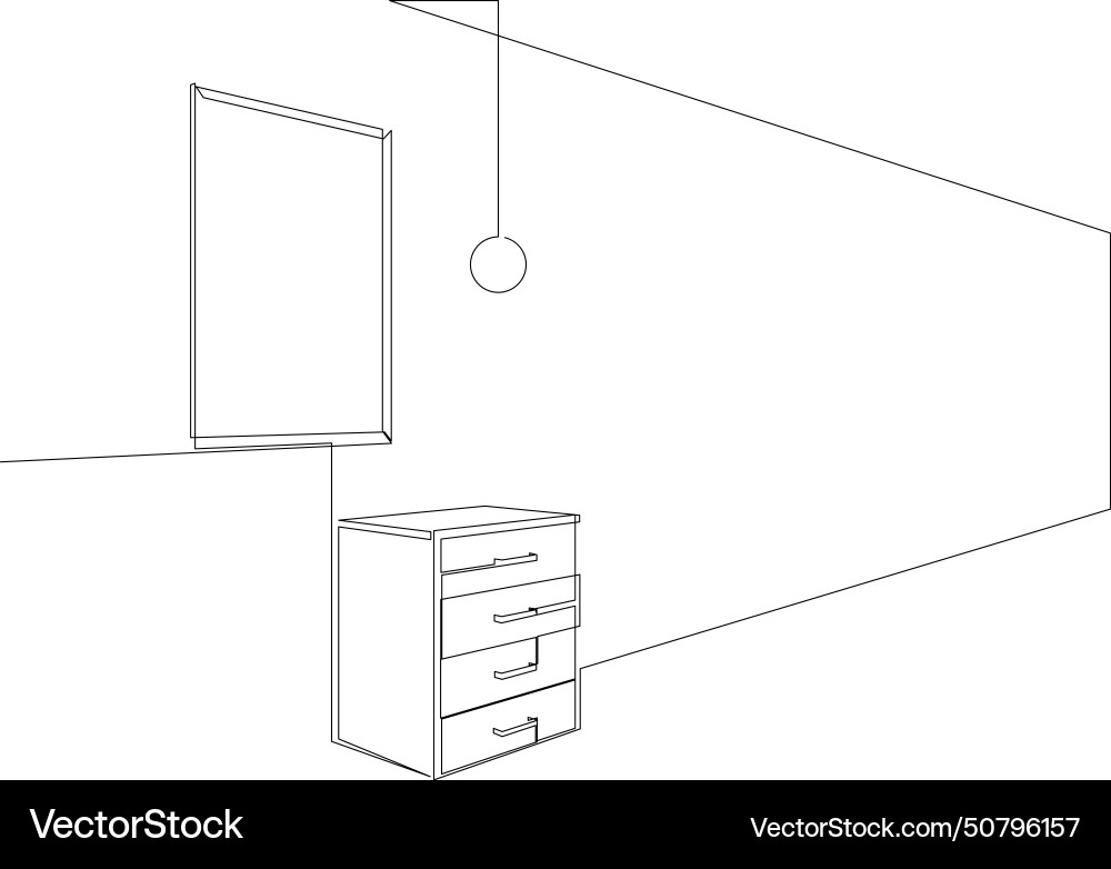 Continuous one line drawing of interior with chest Continuous one line drawing of interior with chest vector image