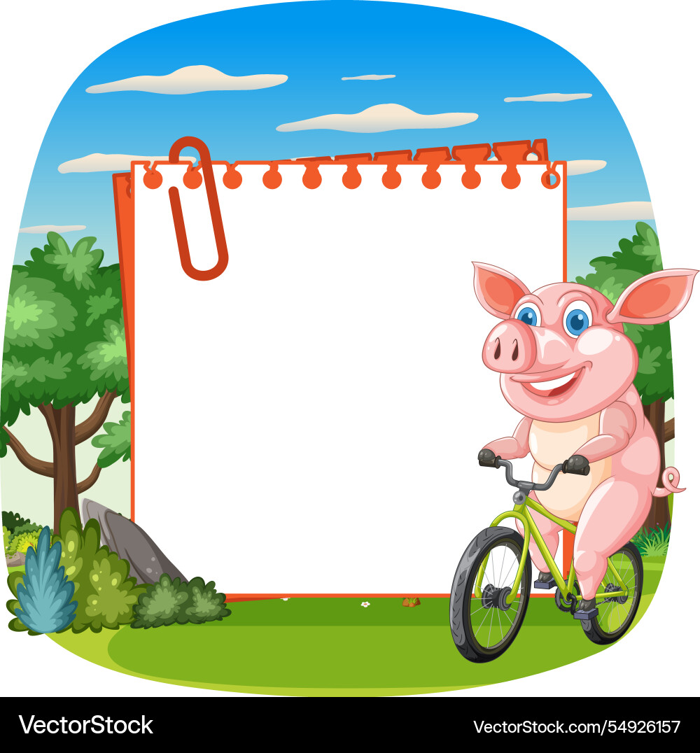 Happy pig cycling through a scenic landscape Happy pig cycling through a scenic landscape vector image