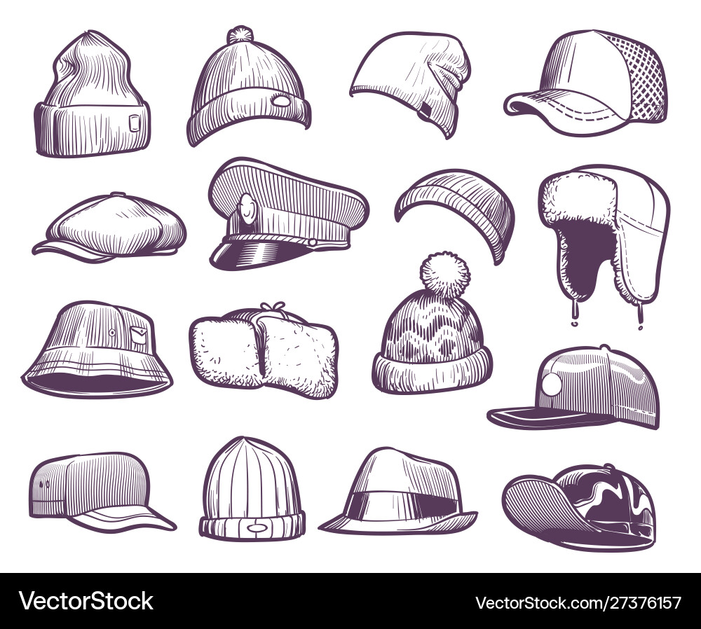 Sketch hats fashion mens caps design sports vector image