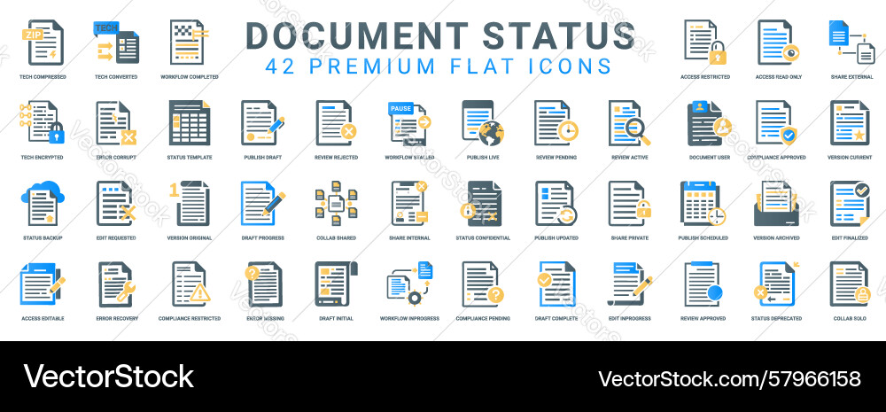 Document Status Flat Icon Set - Stages Vector Image