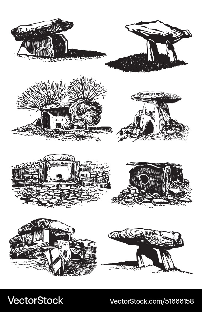 Graphical big collection of dolmens from caucasus Graphical big collection of dolmens from caucasus vector image