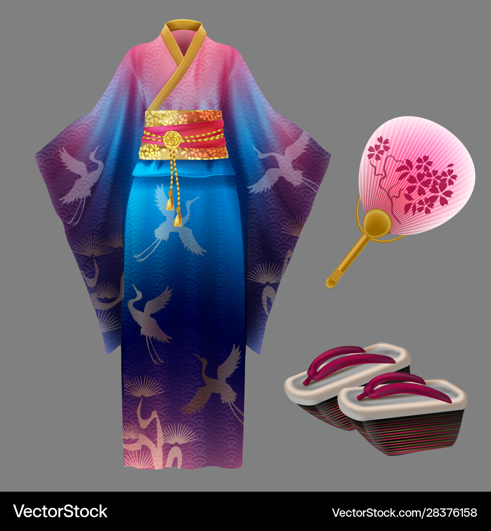 Japanese woman kimono geisha dress yukata geta Japanese woman kimono geisha dress yukata geta vector image
