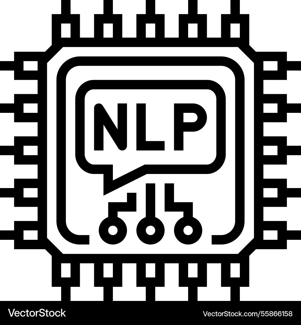 Language processor chip nlp line icon vector image
