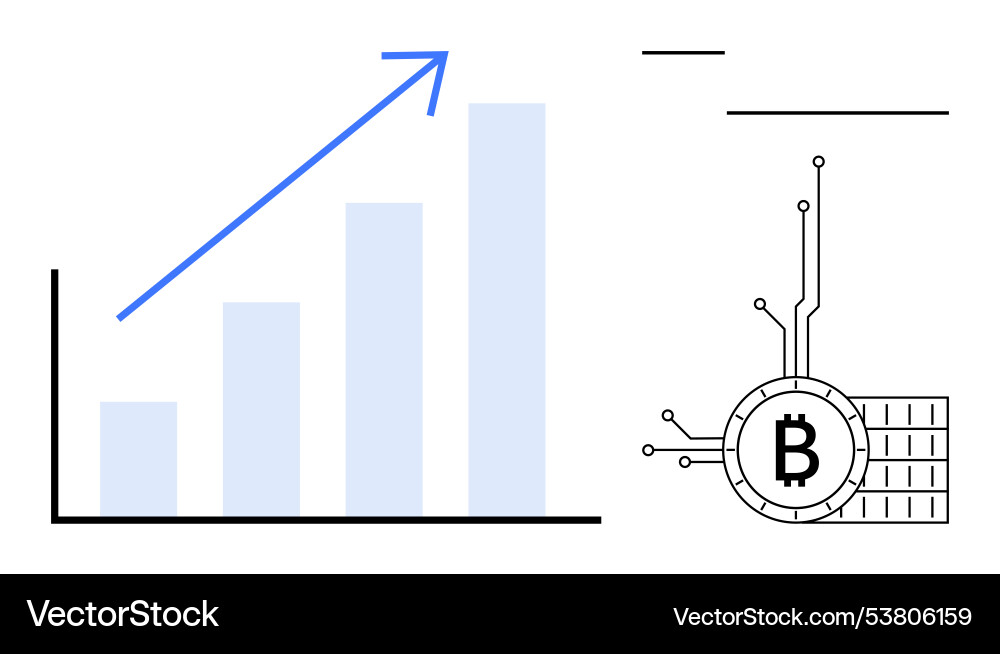 Bitcoin growth chart with increasing bar graph Bitcoin growth chart with increasing bar graph vector image