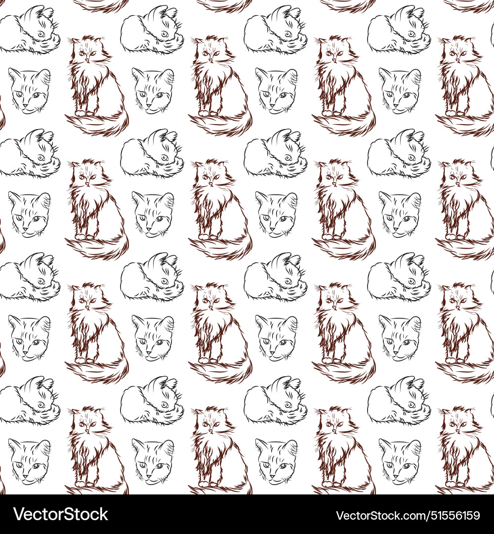 Cat in doodle style simple seamless pattern Vector Image