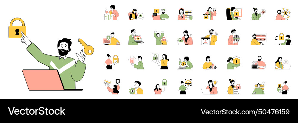 Cyber security concept with character situations Cyber security concept with character situations vector image