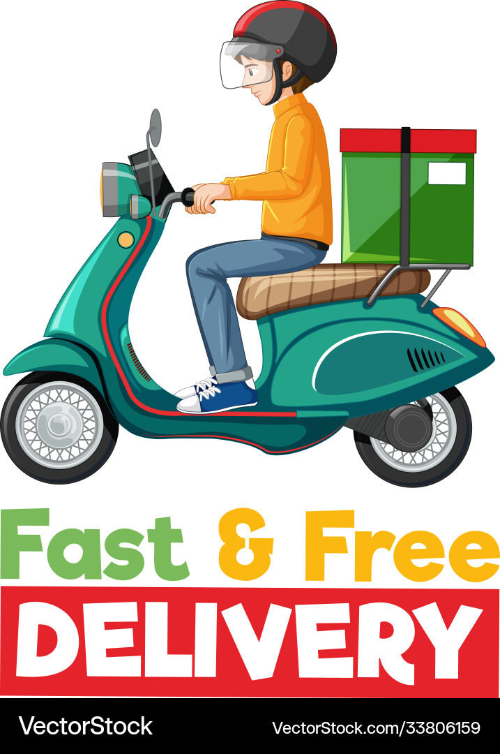 Fast and free delivery logo with bike man vector image