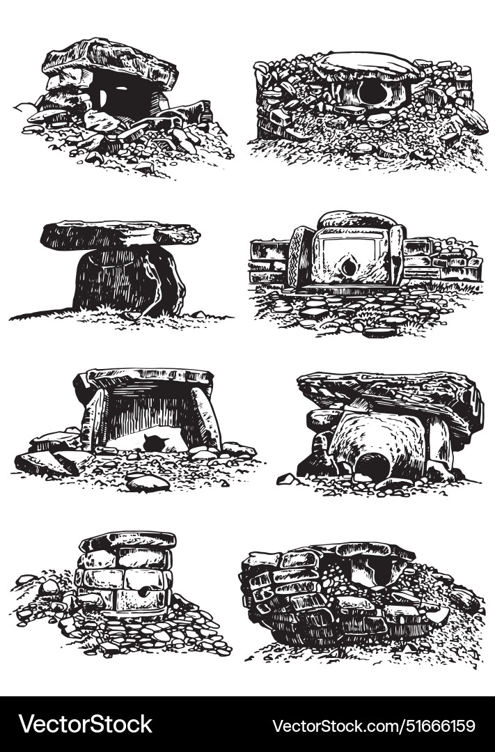 Graphical big collection of dolmens from caucasus Graphical big collection of dolmens from caucasus vector image