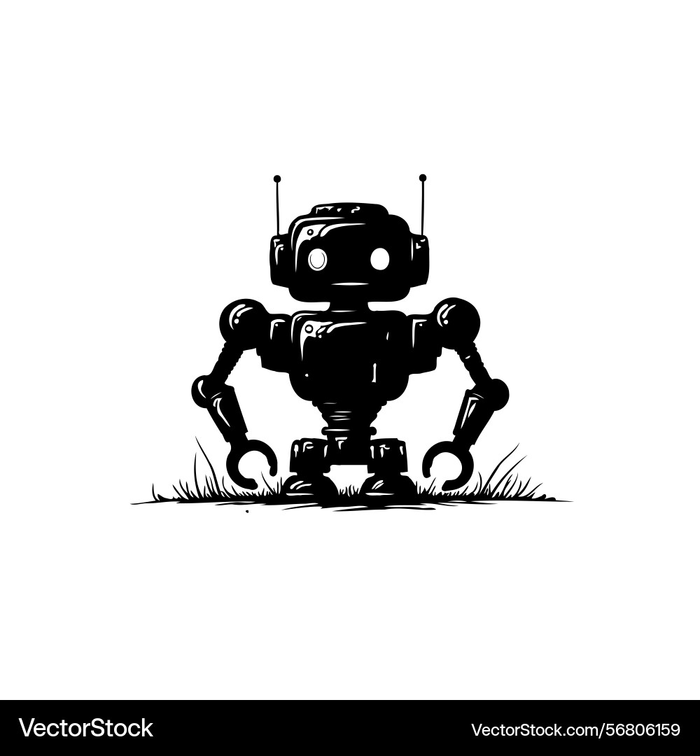 Monochrome representation of an ai bot in a field vector image