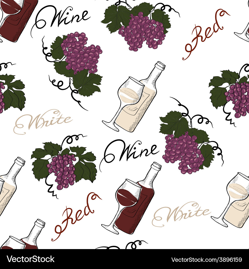 Seamless pattern with grapes and wine Vector Image