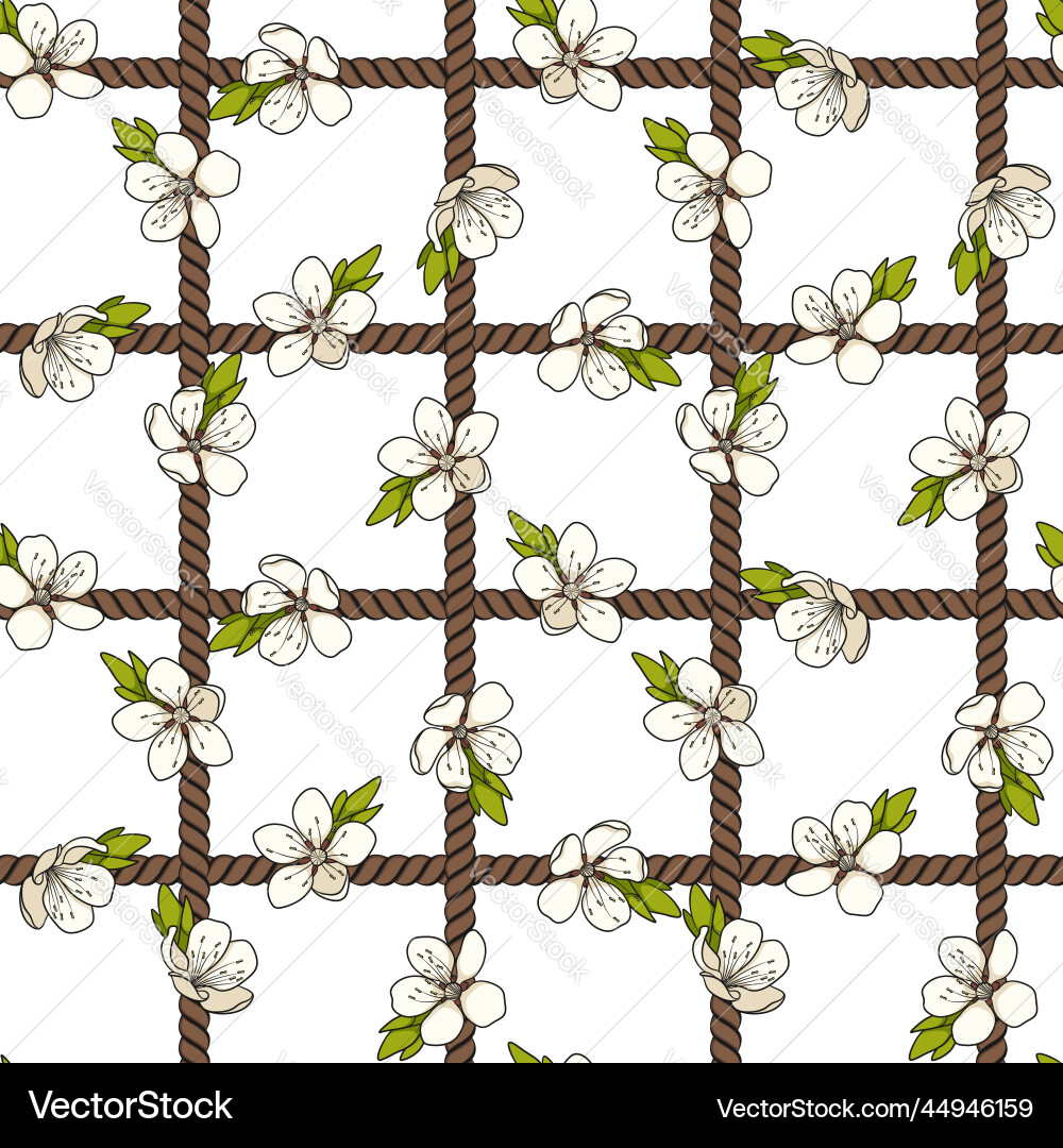 Seamless pattern with net of the cord and flowers Seamless pattern with net of the cord and flowers vector image