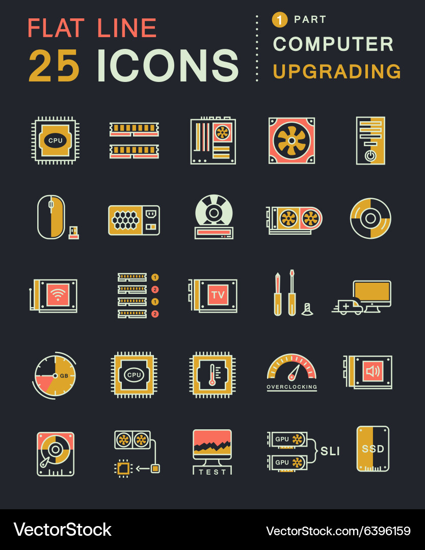 Set flat line icons upgrading computer vector image