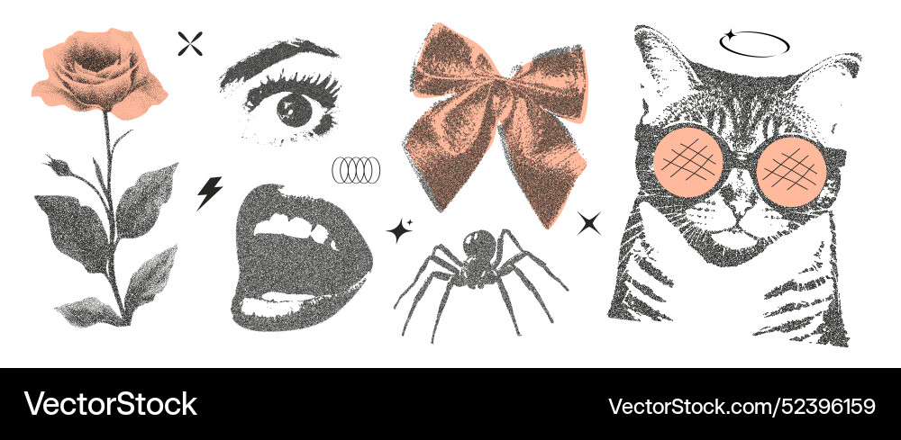 Set of elements with retro photocopy effect y2k Set of elements with retro photocopy effect y2k Vector Image