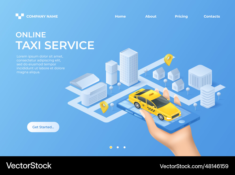 Taxi landing page isometric web app banner phone vector image