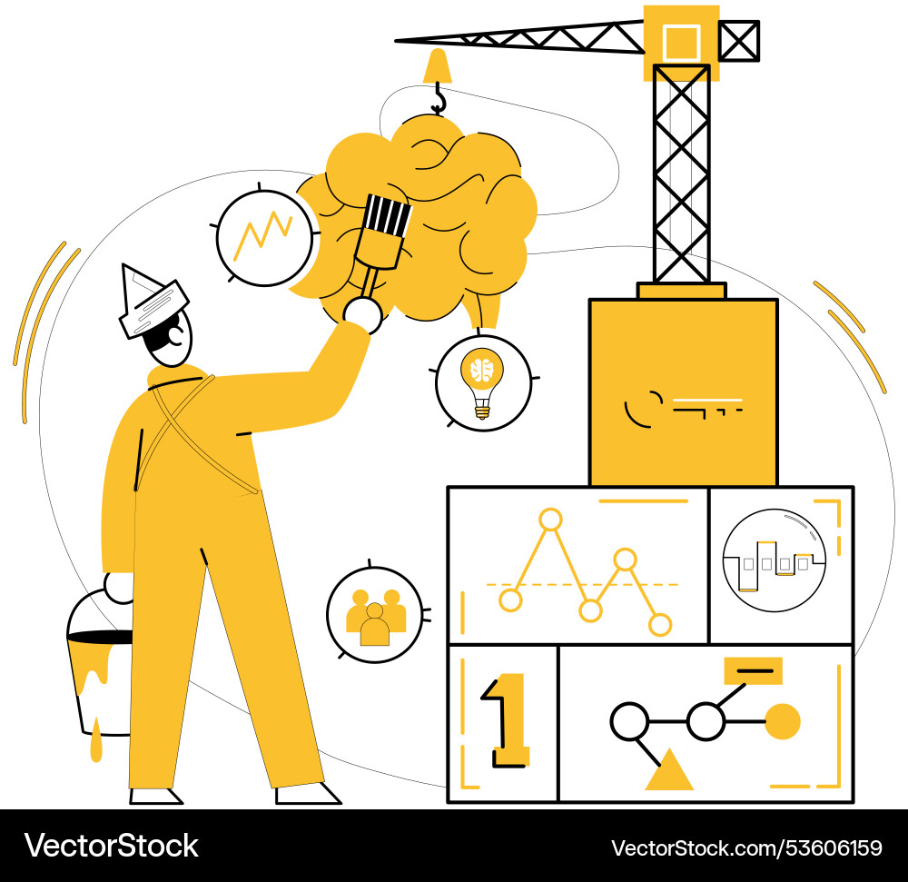 Thought experiment brainstorming and analyzing Thought experiment brainstorming and analyzing vector image