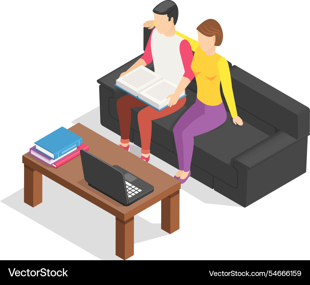 Young couple enjoying reading a book together Young couple enjoying reading a book together vector image