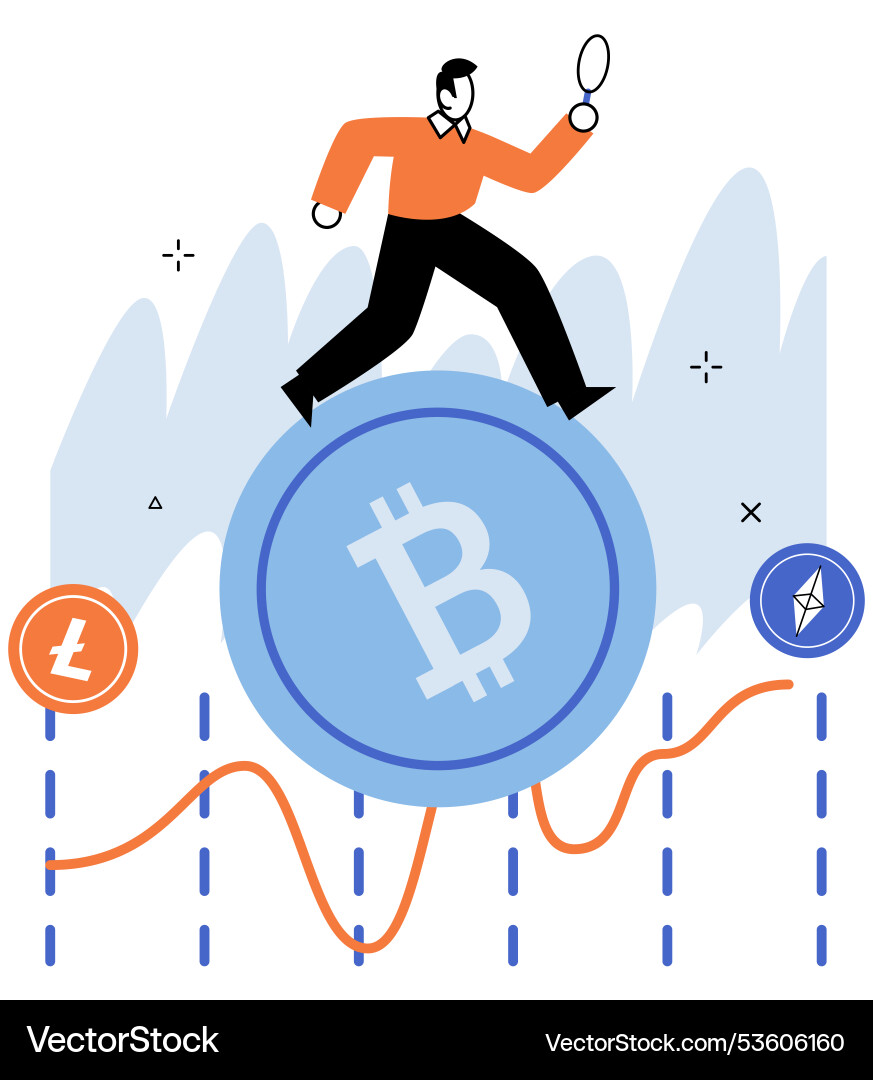 Bitcoin trader man running on chart and graph Bitcoin trader man running on chart and graph vector image
