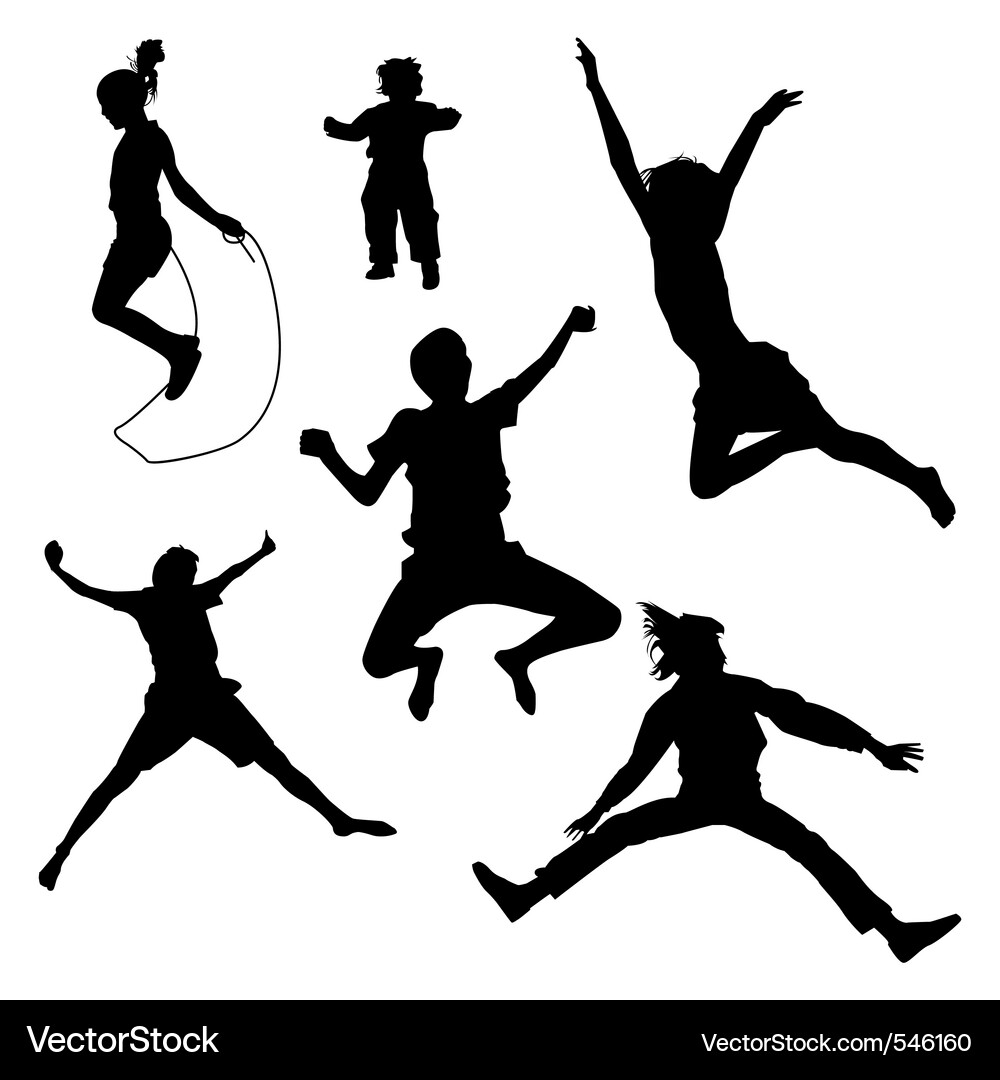 Kids Jumping Silhouettes Vector Image