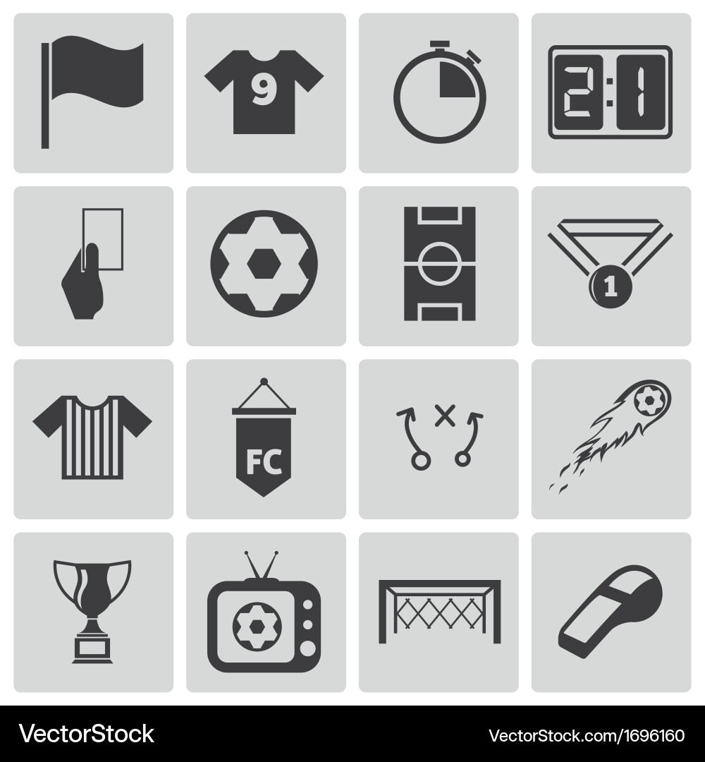 Soccer Icon Set - Black & White Vector Image