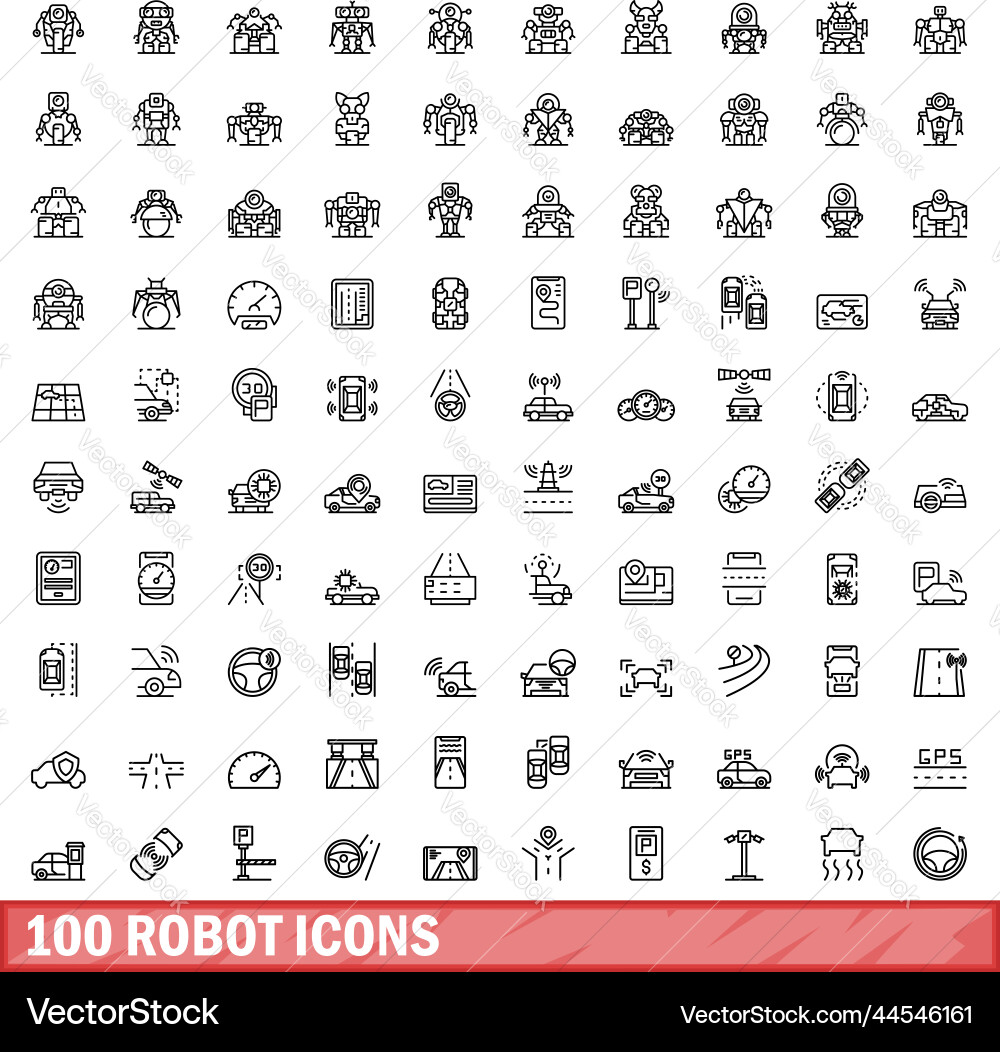 100 robot icons set outline style 100 robot icons set outline style vector image