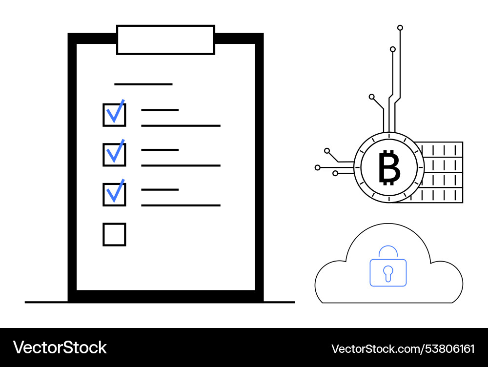 Checklist with blockchain technology elements Checklist with blockchain technology elements Vector Image