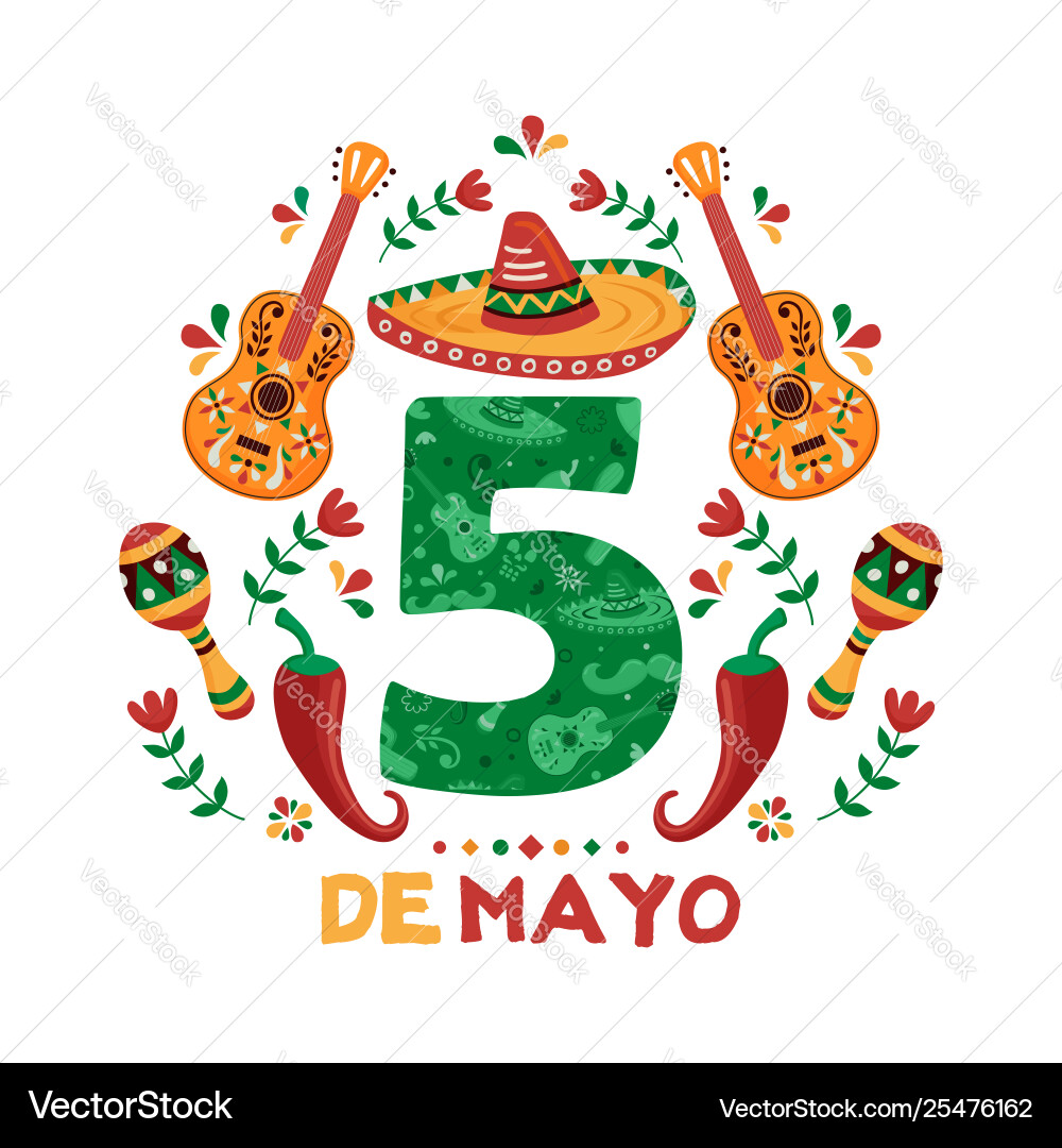 Cinco de mayo card mexican mariachi decoration Cinco de mayo card mexican mariachi decoration Vector Image