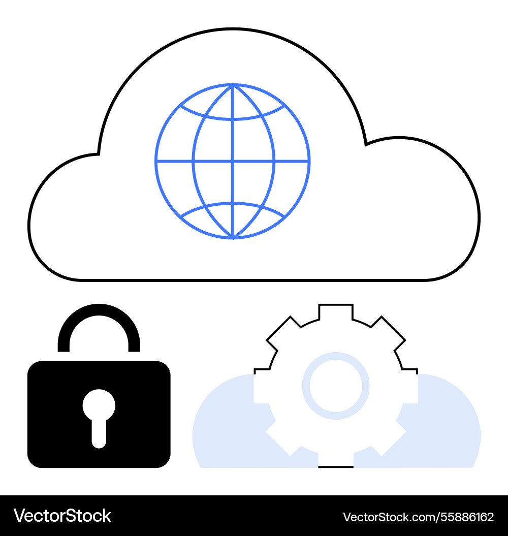 Cloud computing security with globe padlock Cloud computing security with globe padlock vector image