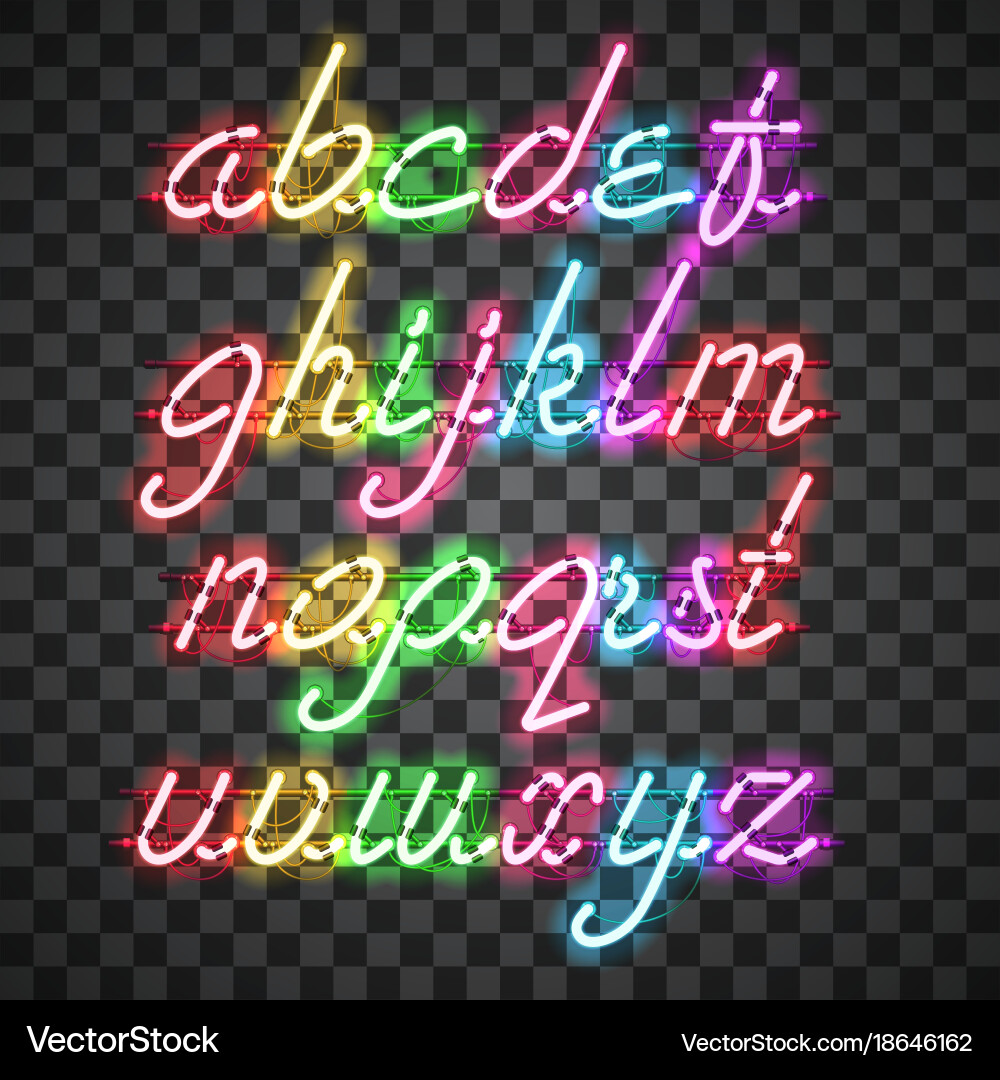 Glowing multi colors neon lowercase script font vector image
