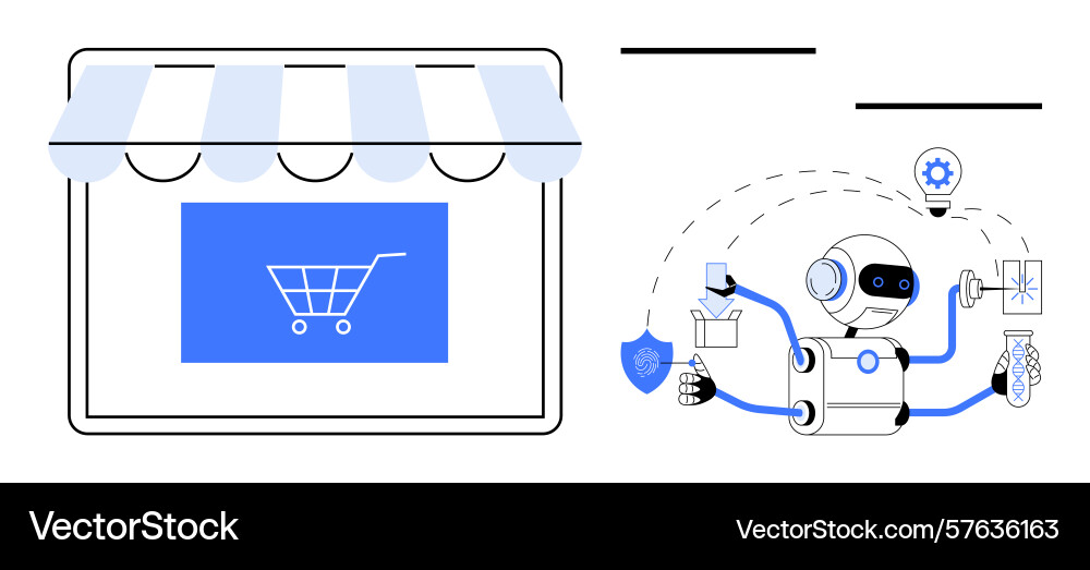 Ai-powered robot optimizing online storefront Ai-powered robot optimizing online storefront Vector Image