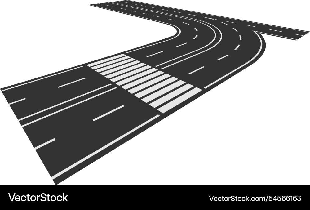 Curving asphalt road featuring a clearly marked Vector Image