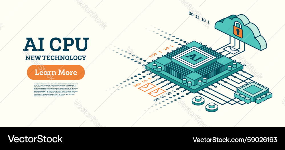 Isometric of ai cpu technology with binary code Isometric of ai cpu technology with binary code Vector Image