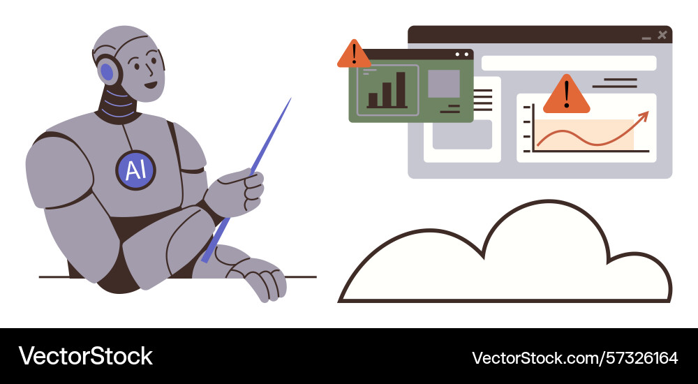 Ai robot presenting data insights and warning Ai robot presenting data insights and warning vector image