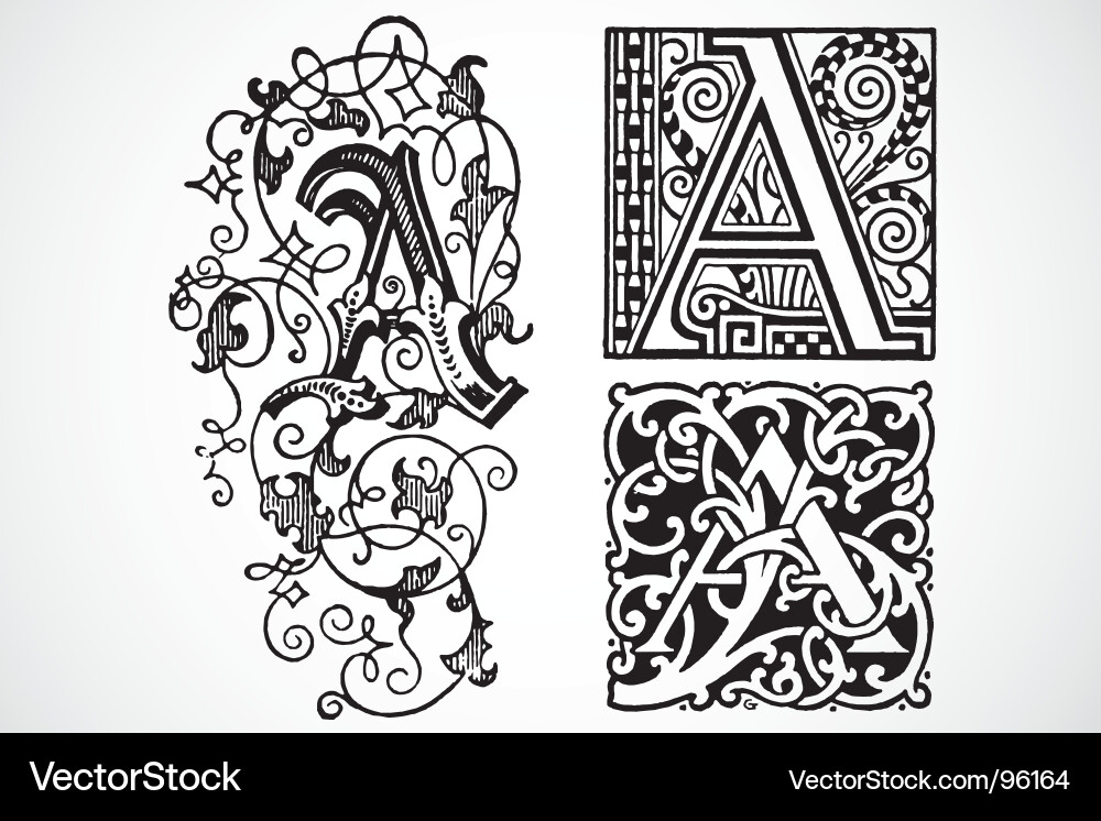 Antique Woodcut Alphabet Vector Image