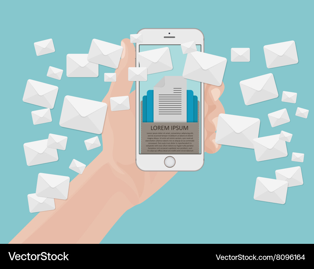 Many envelopes messages from smartphone screen vector image